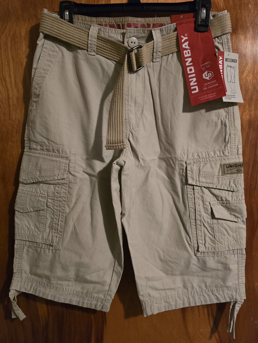 UNIONBAY Men's Khaki/Tan Cargo Shorts with Woven Belt